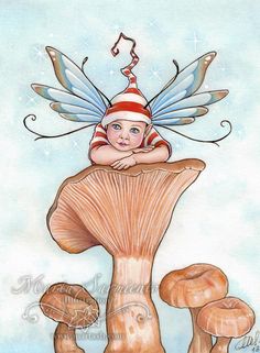 "Baby Fairy on Mushroom I" • © Marta Sarmiento, 2013 • www.martash.com Elf Tattoo Design, Fairy Photos, Elf Tattoo, Idea Illustration, Baby Elf, Fairy Paintings, Fairy Drawings