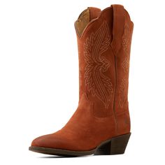 With beautiful stitching and a traditional R toe, these are classic cowboy through and through. Their comfort and versatility make them a go-to. Bonus: StretchFit makes them easier to pull on and expands to fit a wide range of calves. Heritage R Toe StretchFit Western Boot | Product Features : 0 : ATS® technology provides ergonomic support on uneven terrain, 1 : StretchFit panels under the pull tabs give an additional inch to fit a wide range of calves, 2 : Removable All Day Cushioning insole, 3 Western Brown Boots With Reinforced Stitching, Western Snip Toe Boots With Reinforced Stitching, Western Boots With Reinforced Stitching For Rodeo, Western Boots With Reinforced Stitching And Snip Toe, Southwestern Style Leather Boots For Western-themed Events, Western Boots With Reinforced Stitching For Ranch, Western Boots With Reinforced Toe For Fall, Western Wide Calf Boots For Ranch, Rugged Leather Boots For Country Events