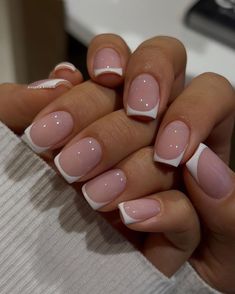 Work Nails, White French, Stick On Nails, French Tip Nails, Short Acrylic Nails