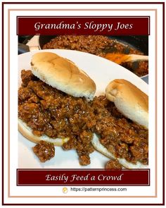 the cover of grandma's sloppy joes is shown on a plate with buns