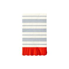 an orange and white striped towel on a white background with red trimming around the edges