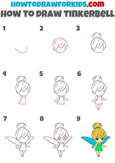 how to draw tinkerbell from the cartoon tinkerbells step by step