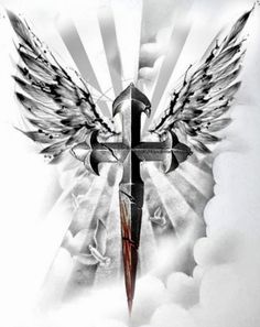 Tatoo 3d, Cross With Wings, Archangel Tattoo, Knight Tattoo, Crown Tattoo Design