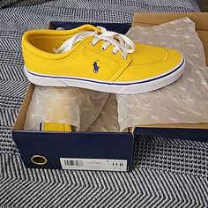 Size: 11 Color: Yellow W/ Navy Blue Pony And Trim Yellow Canvas Shoes With Vulcanized Sole, Yellow Canvas Shoes With Rubber Sole, Yellow Slip-on Sneakers With Rubber Sole, Casual Low-top Sneakers With Yellow Stitching, Yellow Canvas Low-top Sneakers, Yellow Low-top Canvas Sneakers, Sporty Yellow Canvas Sneakers, Yellow Canvas Sneakers With Round Toe, Yellow Canvas Shoes With Vulcanized Sole For Sports