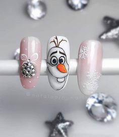 Olaf Nails, Frozen Nails, Christmas Nail Art Ideas, January Nails, Holiday Nail Designs, Christmas Gel Nails, Christmas Nails Acrylic