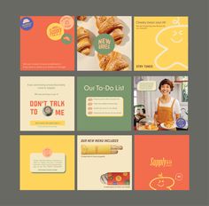 a series of brochures designed to look like food and drink items, including croissants