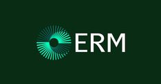 the erm logo is shown on a dark green background with white and blue lines