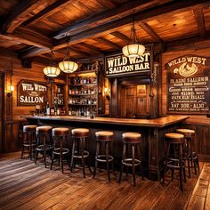 this site is all AI and is too cowboy/western but i do like the lit bottle shelves, the wooden bartop, and the bar cladding Cowboy Cafe Design, Old West Saloon Interior, Small Pub Interior Bar Ideas, Western Restaurant Interior, Old Saloon Bar, Cowboy Bar Aesthetic, Western Saloon Interior, Country Bar Aesthetic, Western Bar Ideas