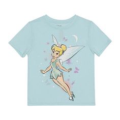 Your little love can embody her inner fairy with this sweet Tinkerbell little and big girl's graphic t-shirt by Disney Collection. Made from soft cotton-jersey, it features a large screenprinted Tinkerbell graphic, short cap sleeves, and a crew neckline. Wear it with anything from a skirt to leggings or jeans.Features: Screen PrintedCharacter: Tinker BellClosure Type: Pullover HeadFit: Regular FitNeckline: Crew NeckSleeve Length: Short SleeveSleeve Style: Cap SleeveFiber Content: 50% Cotton, 50% Whimsical Cotton Short Sleeve Tops, Screen Printed Tshirts, Tops Graphic, Tinker Bell, Kids Pajamas, Crew Neckline, Cap Sleeves, Shirts Tops, Screen Printing