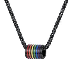 PRICES MAY VARY. ♦ Wearing the necklace, show your Pride. It's a simple piece using the LGBT flag as the main centrepiece. The pendant features the rainbow colors flag. The colors represent diversity of the LGBT community and the flag is often used as a symbol of gay pride when it comes to LGBT-rights marches. ♦ Metal:100% 316L stainless steel with black plated, high quality and environmentally friendly, nickel free, hypoallergenic, Suitable for sensitive skin. ♦ Length of chain: 22-24 inch adju Pride Necklace, Lgbtq Rainbow, Pride Jewellery, Love Wins, Inspirational Jewelry, Rainbow Jewelry, Rainbow Necklace, Friendship Necklaces, Couple Jewelry