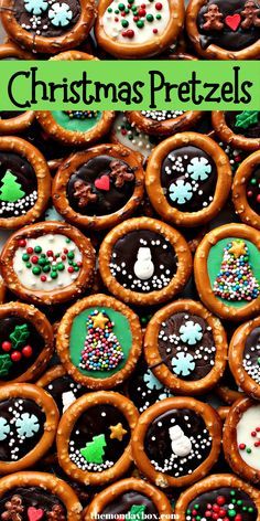 christmas pretzels are decorated with icing and sprinkles for the holiday season