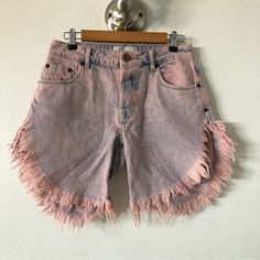 One Teaspoon Frankies Denim Highrise Shorts Button Fly Closure Western Style Distressed Denim With Pockets Raw Hem New Without Tags Material 100% Cotton With 20% Recycled Cotton Size 25 Runs Big In My Opinion Measurements 14” Across Waist 10” Rise 7” Inseam Pair With Your Band Tee & Cowboy Boots For Summer Fun! Pink Denim Bottoms With Pockets, Trendy Pink Jean Shorts With Pockets, Pink Denim Jeans With Pockets, Pink Frayed Hem Shorts For Summer, Pink Jean Shorts With Pockets For Spring, Spring Pink Jean Shorts With Pockets, Casual Pink Jean Shorts With Pockets, Pink Mid-rise Shorts With Pockets, High Rise Pink Denim Jeans