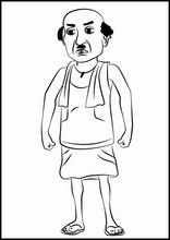 a black and white drawing of a man with headphones on his ears, wearing an apron