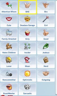 an image of the game's menu with different items and symbols on it, including hand gestures