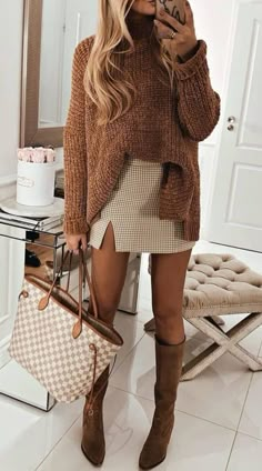 Trendy Winter Fashion, Sweater And Skirt, Fest Outfits, Chic Winter Outfits, Trendy Winter, Trendy Fall Outfits, Fashion Blogger Style, Cute Winter Outfits