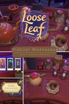 the cover for loose leaf's wishlist wednesday, featuring teapots and other items