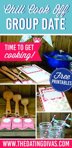 a group of pictures with text that says, we'll cook off group date time to get cooking free printables