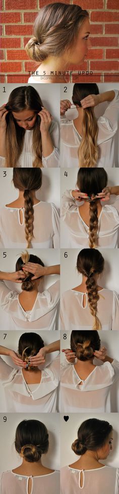 Of course right after I cut off 6 inches I find super cute stuff for long hair!! the 5 minute updo: braided gibson tuck #hair #tutorial Step By Step Hairstyles, Hair Tutorials Easy, Hair Envy, Diy Hairstyles, Up Hairstyles, Pretty Hairstyles