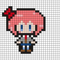 the pixel art is made up of squares with different colors and shapes, including red hair