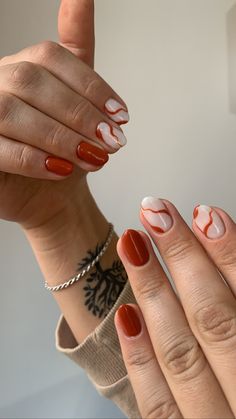 Opi Gel Manicure Ideas, Rustic Orange Nails, Short Squoval Nails Design, Red Short Nails, Kutek Disney, Minimal Nails Art, Wow Nails, Hello Nails, Pumpkin Nails