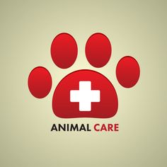 an animal care logo with a cross in the center and paw prints on it's side