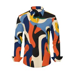 Unleash your inner artist with our Abstract Opt Art Shirt for Men, a tribute to the avant-garde fashion of the 60s. This shirt is a stunning canvas of creativity, featuring a captivating abstract pattern in bold shades of blue, black, red, white, and yellow. The dynamic design and vibrant color palette embody the artistic and free-spirited essence of the 60s, making it a standout piece for those who appreciate unconventional fashion.Crafted from premium 100% polyester, this shirt not only offers a comfortable fit but also ensures longevity and ease of care. The absence of a pocket enhances the focus on the intricate abstract print, making it a true statement piece. Whether you're attending a retro-themed event or simply want to infuse your wardrobe with artistic flair, our Abstract Opt Art Multicolor Abstract Print Button-up Shirt, Artistic Long Sleeve Shirt With Graphic Print, Multicolor Graphic Print Shirt For Fall, Fitted Multicolor Graphic Print Shirt, Artistic Multicolor Cotton Shirt, Fall Multicolor Graphic Print Shirt, Multicolor Abstract Print Shirt For Fall, Artistic Multicolor Printed Shirt, Retro Multicolor Relaxed Fit Shirt