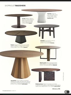 some tables and stools are shown in this brochure for the furniture store