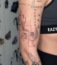 a woman's arm with tattoos on it and the words, success or peace