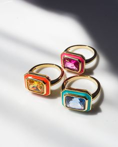 Free shipping and easy returns on Luv Aj Bezel Statement Ring- Bright Green- Gold. Statement ring featuring an east-west set stone with enamel trimStone is emerald green color and Eclectic Wedding Ring, Neon Ring, Fun Rings, Neon Jewelry, Enamel Rings, Mood Rings, Stone Plate, Luv Aj, Dope Jewelry