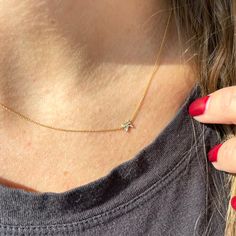 Introducing our best selling layering necklace the TINIEST INITIAL NECKLACE: dainty and delicate, it's the perfect size for the person who likes to keep things simple. Who says tiny can't be mighty?! A sweet and subtle way to honor yourself, your lover, your best friend, your baby, or your fur baby. This necklace is solid 14k gold Want more than one initial on your necklace? No problem! See our tiniest initials necklace here. We hand make this necklace in our new jersey studio on a 16" diamond c Cheap Dainty Jewelry With Initials, Cheap Dainty Initials Jewelry, Affordable Delicate Chain Necklace, Cheap Classic Delicate Chain Necklace, Dainty Necklace For Girlfriend, Cheap Gold Jewelry With Initials, Dainty Necklace Tiffany, Comfort Necklace, Necklaces Initials