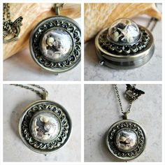 Bronze Nautical Music Box Locket #jewelry #holidaygift #Uniquehandmadegifts #handmade #charsfavoritethings Dandelion Music, Music Box Locket, Floral Filigree, Dandelion Wish, Round Locket, Dandelion Seed, Photo Locket, Clear Resin, Half Dome