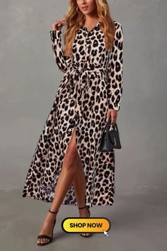 This elegant long sleeve dress features a stunning leopard print design with a sophisticated tie waist detail, combining style and grace. The sleek silhouette and timeless design make it a captivating choice for any occasion, exuding confidence and charm with every wear. Casual Leopard Print Maxi Dress For Fall, Long Sleeve Leopard Print Maxi Dress For Spring, Leopard Print Maxi Dress For Fall, Long Sleeve Leopard Print Midi Dress For Spring, Leopard Print Long Sleeve Dress For Spring, Long Sleeve Leopard Print Dress For Spring, Long Sleeve Leopard Print Dress, Spring Leopard Print Daywear Dresses, Leopard Outfits