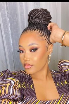 Updo Hairstyles for Black Women Braids With Fringe, Updo Hairstyles For Black Women, Styling Natural Hair, Elegant Buns, Creative Braids, Blonde Natural Hair, Bun Style, Finger Coils, Updo Braids