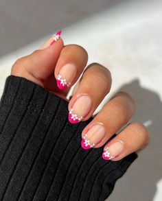 The Best Nail Trends of 2024, According to Nail Artists — See Photos | Allure Hot Pink Nails Flower, Holiday Almond Nails Summer, Hot Pink Biab Nails, Summer Biab Nails 2024, Nails Amber, Best Nail Trends, Nail Art Cute, Pink Flower Nails