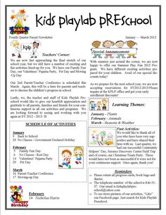 prechool calendars and newsletters - Google Search Newsletter Templates Word, Certificates Template, Preschool Director, Kindergarten February, Monthly Newsletter Template