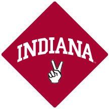 the indiana baseball team logo is shown in red and white, with two fingers up