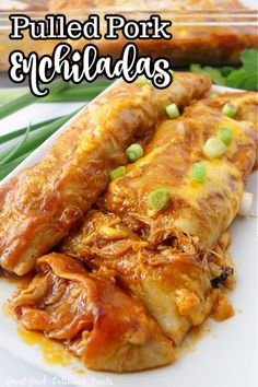 an enchiladas on a white plate with green onions