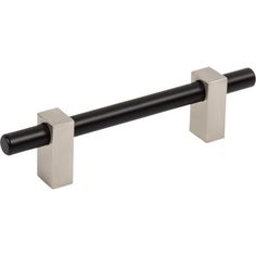 a black and stainless steel towel bar with two square bars on each end, in front of a white background