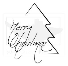 a christmas tree with the words merry christmas written in black ink on a white background