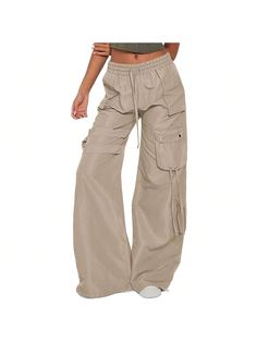 Fashionable and comfortable, the perfect choice for your wardrobePiePieBuy Women Trendy High Waisted Parachute Pants Straight Y2K Drawstring Casual Pants With Pockets Khaki Casual    Plain Wide Leg   Women Clothing, size features are:Bust: ,Length: ,Sleeve Length: Non-stretch Full Length Drawstring Bottoms, Trendy High-waisted Wide Leg Pants With Drawstring, Trendy Non-stretch Wide Leg Parachute Pants, Stretch Khaki Pants With Drawstring, Trendy Beige Parachute Pants For Summer, Trendy Full-length Bottoms With Drawstring, Trendy Full Length Bottoms With Drawstring, Trendy Full Length Drawstring Bottoms, Khaki Wide Leg Drawstring Bottoms