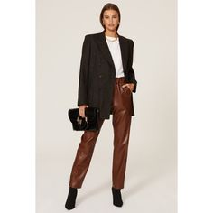 Brown faux leather (65% Polyester, 35% Polyurethane). Trouser. Pull on. Inseam 30". Rise 11". Imported. Ring Handle Bag, Rachel Comey, Printed Blazer, See By Chloe, Faux Leather Pants, Closet Designs, Matching Top, Pull On Pants, Leather Pants