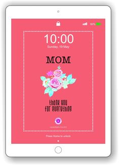 an ipad with the words mom on it and flowers in front of it's screen