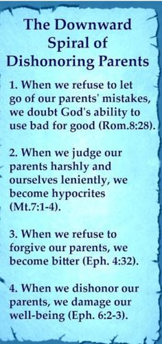 a blue sign that says, the downward spiral of dishonoing parents 1 when we refuse to let go of our parents'mis