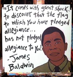 a sign with a drawing of a man's face and the words if it comes with great shock to discovery that the flag