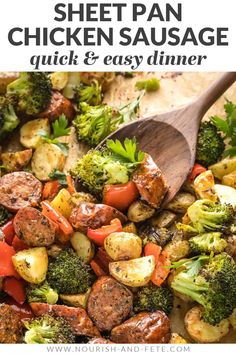 sheet pan chicken sausage with broccoli and red peppers