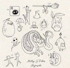 an image of many different animals and things in black ink on white paper with the words happy