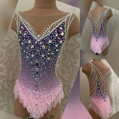 the back of a woman's leotard with beading and sequins