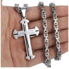 Brand New Choose Silver Or Gold And Silver Sturdy Cross Necklace High Quality Stainless Steel That Is Tarnish And Rust Resistant. No Fading And Hypoallergenic. Cross Pendant Is Approximately A Little Over 2” Tall And 1.4” Across Chain Is 5mm Thick. Choose Chain Length Makes A Great Gift! Comes With Jewelry Pouch Other Listings: Menswear, Accessories, Sunglasses, Wallets, Umbrellas, Tie’s, Belts, Coats, Jackets, Sweaters, Cardigan, Jewelry, Rings, Bracelets, Watches, Necklaces, Outwear, Shoes, Sn Mens Cross Necklace, Mens Necklace Pendant, Stainless Steel Cross Pendant, Mens Crosses, Silver Cross Pendant, Mens Chain Necklace, Gold Cross Necklace, Mens Pendant, Men's Necklace