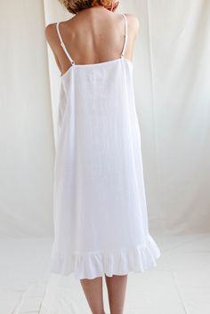 Linen Ruffled Hem Slip Dress / White Linen Nightie / MITS | Etsy South Africa Living In The Now, Slip Dress White, Linen Slip Dress, Dolce Far Niente, In The Now, White Slip Dress, Wide Leg Romper, Studio Color, Linen Dresses