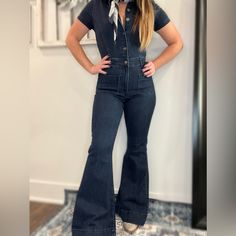 Cowboy Killer Denim Jumpsuit Limited Release- No Restock Available At This Time My Personal Favorite, And Go-To Concert Outfit Very Flattering & Made From Firm Denim With Enough Stretch To Hold All Areas In Tightly And Hug In All The Right Places. Length Is 33" Medium Would Fit Best From A 26-27 Waist; Large Would Be Best For A 28-29 Availability: M-1 L-2 If There Is Interest, I Can Order This In A Light Colored Denim Instead Of The Dark. Or The Dark In A Sleeveless Version! So Adorable. Midwest Cowboy Killer, So Adorable, Denim Jumpsuit, Colored Denim, Concert Outfit, Pant Jumpsuit, Jumpsuit Romper, Cowboy, Pants For Women